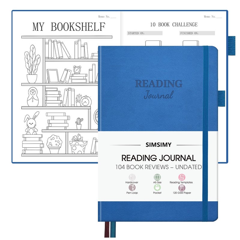 SIMSIMY Reading Journal with 104 Book Reviews  Book Journal for Book Lovers & Readers - Book Reviews & Reading Tracker & Reading List Challenge  Reading Log Notebook Gift  A5  Navy Blue - Image 1